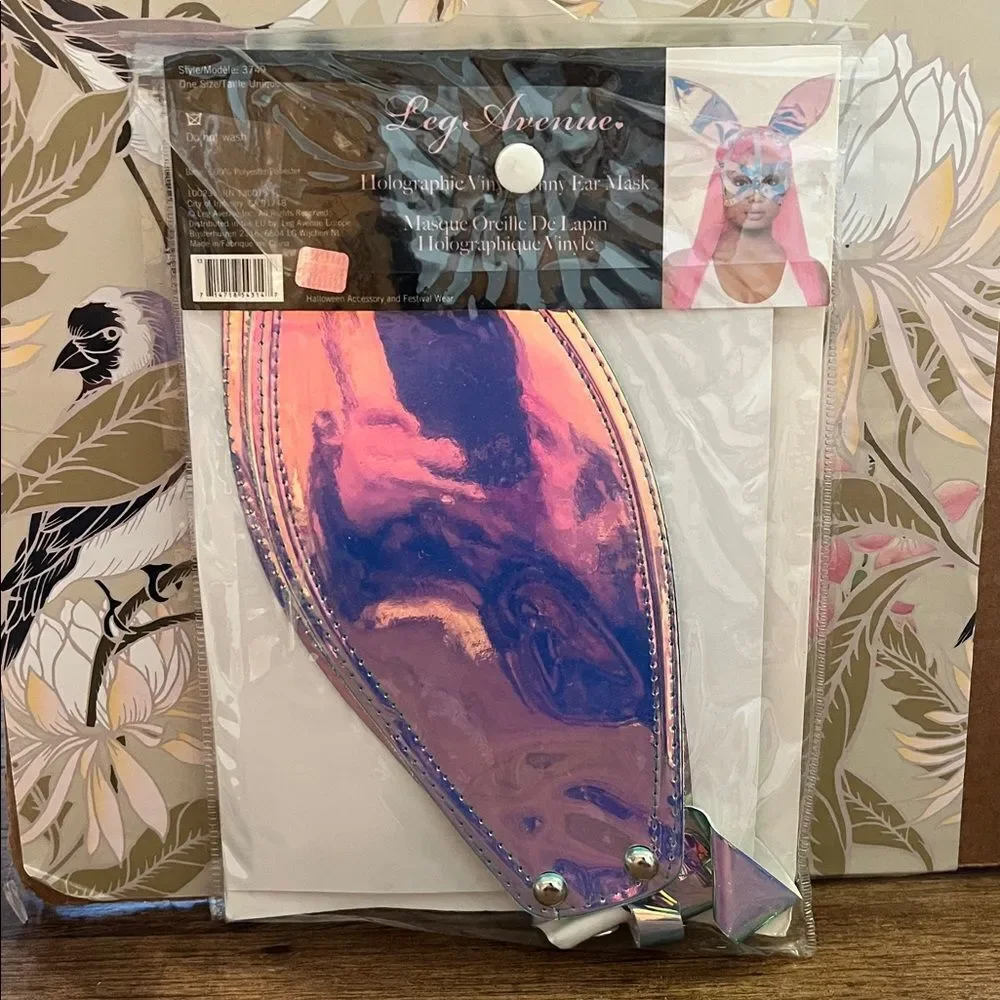 Leg Avenue Iridescent Vinyl Bunny Ear Mask - Picture 2 of 2